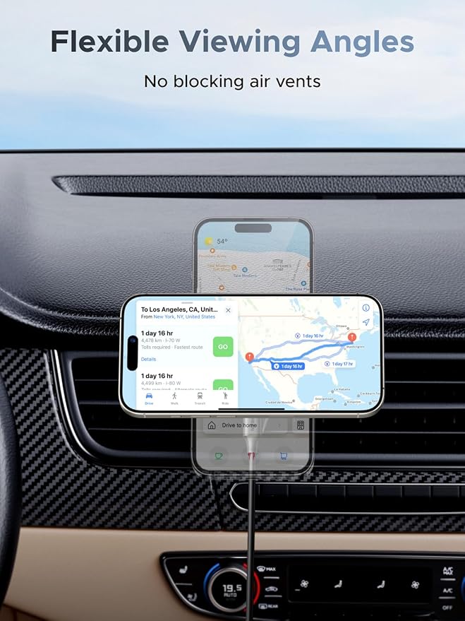UGREEN 25W MagFlow Wireless Car Charger, MagSafe Qi2 Certified Fast Charging Cradle Mount for iPhone 17/16/15/14/13/12 Series, Air Vent Clip Secure Holder with USB-C Cable
