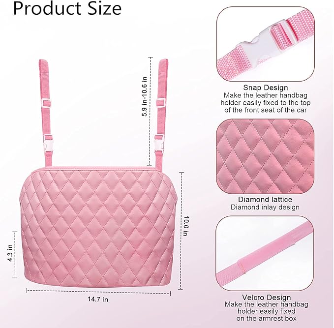 Pink Handbag Holder for Car,Durable Pu Leather Car Organizer Back Seat Net Bag Driver Storage Netting Pouch Seat Back Net Bag Backseat Pet Kids Barrier