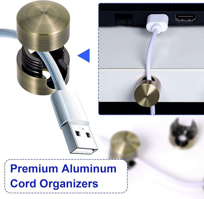 SmallCat 5 Sets Charger Holders for Cords, Antique Copper Color Adjustable Cable Anchor Holders, Adhesive Metal Cord Clips, Cable Management Wire Organizers for Desk, Office, Nightstand