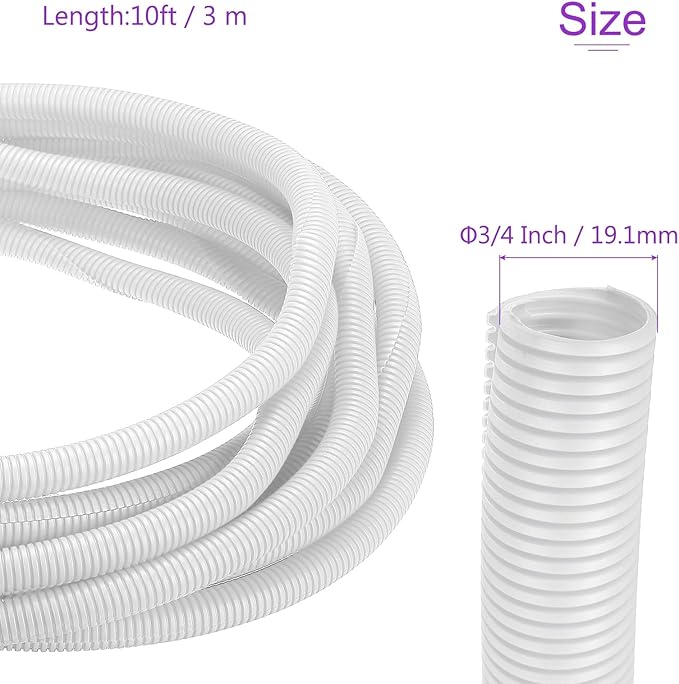 DMiotech 10ft Wire Loom Split Tubing 3/4 Inch(19.1mm) ID, Cord Protectors from Pet Flexible Conduit Cable Management for Office Home Garden, White