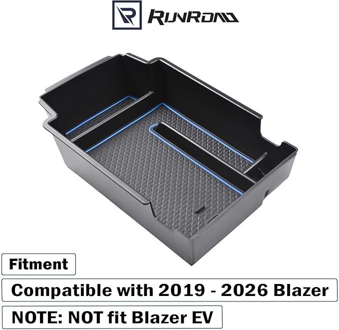 RUNROAD Upgraded Center Console Organizer Tray Compatible with Chevy Blazer 2026 2025 2024 2023 2022 2021 2020 2019 Accessories, ABS Materials Secondary Storage Box Insert Armrest Console Tray, Blue