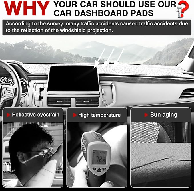 Autorder Dashboard Cover Mat for 2021-2024 Chevrolet Suburban/Tahoe/GMC Yukon Accessories Dash Cover Flannel Dash Mat Sunshade Glare UV Rays Protector (Not for Yukon Denali)