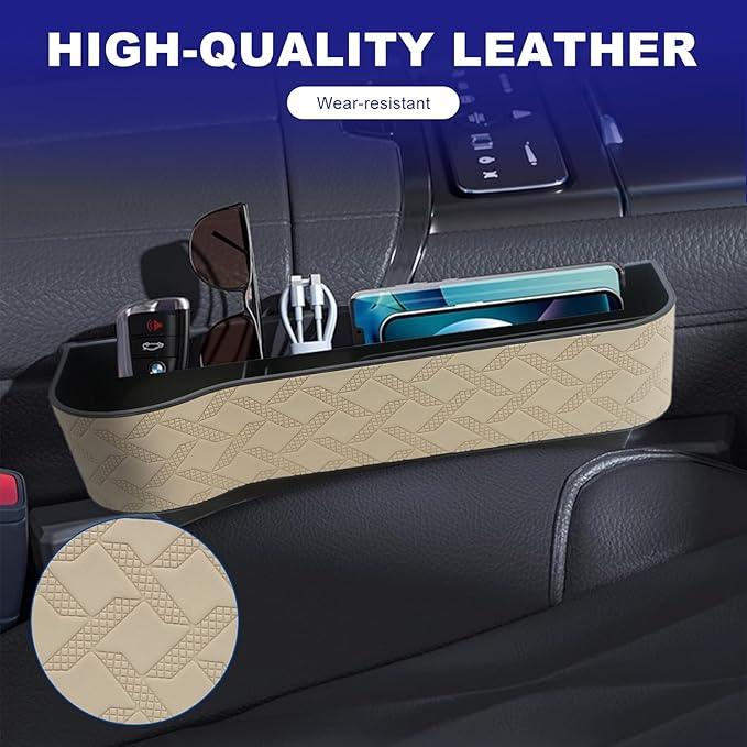 Car Seat Gap Filler Organizer, 2 Pack Seat Gap Storage Box, Leather Cup Holder Gap Bag for Console Car Organizers and Storage, Car Gap Filler Organizer for Phones, Sunglasses, Keys and Cards