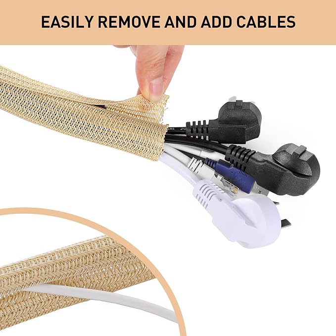 AGPTEK Cable Sleeve, 10ft - 4/5 inch Cable Management, Desk Cord Cover Organizer Wire Hider for Home Office Computer TV Wire Loom Tubing, Pet Proof Cord Protector from Cat Dog Chewing, Wood Color