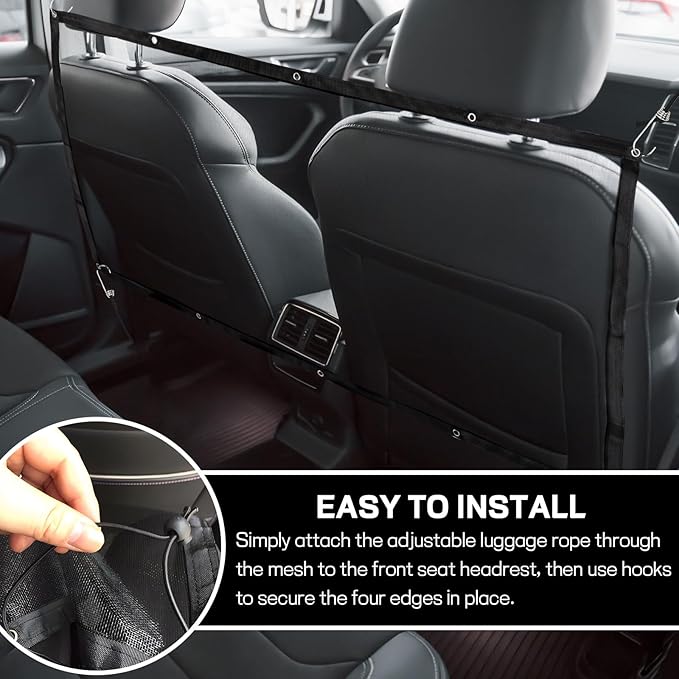 Dog Car Net Barrier, 44"×24" Dog Barrier for Car, Pet Car Divider for Back Seat, Adjustable Stretchable Auto Safety Mesh Pet Barrier Net, Easy to Install, Universal for Car SUV Truck