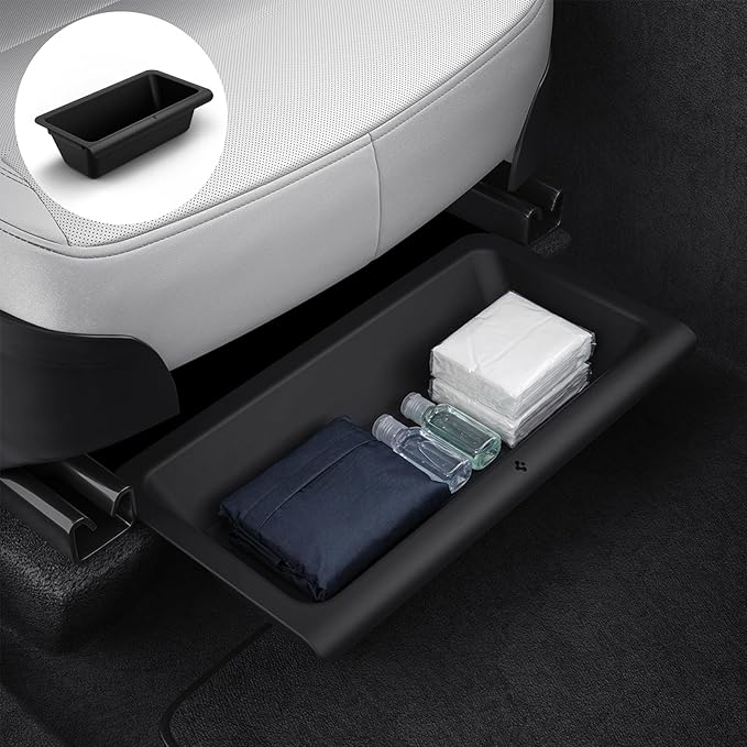 Spigen Under Seat Storage Box, Hidden Organizer Tray [Waterproof & Anti-Rattle] for 2025 2026 Tesla Model Y Juniper Accessories - 1 Pack