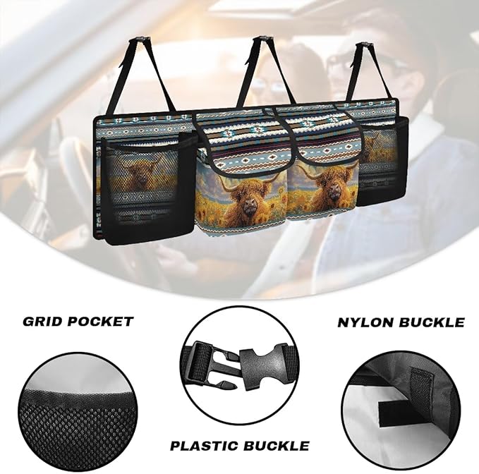 Hanging Car Trunk Organizer Aztec Cow Car Back Seat Storage Bag Auto Cargo Bag Collapsible Auto Interior Accessories for Sedans SUV Jeep Trucks MPV Van