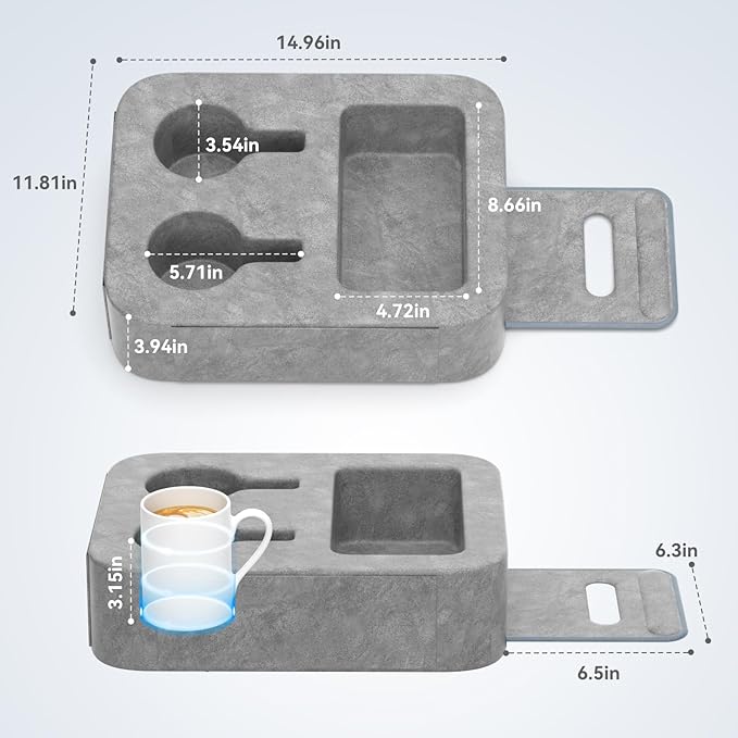 Car Cup Holder Pillow, Backseat Car & Bench Seat Cup Holder for iPad, Switch, Controllers, Remotes, Glasses, Drink Holder for Car, Couch, Bed, Desk, Camping, Automotive Cup Holders, Sofa Caddy, Gray