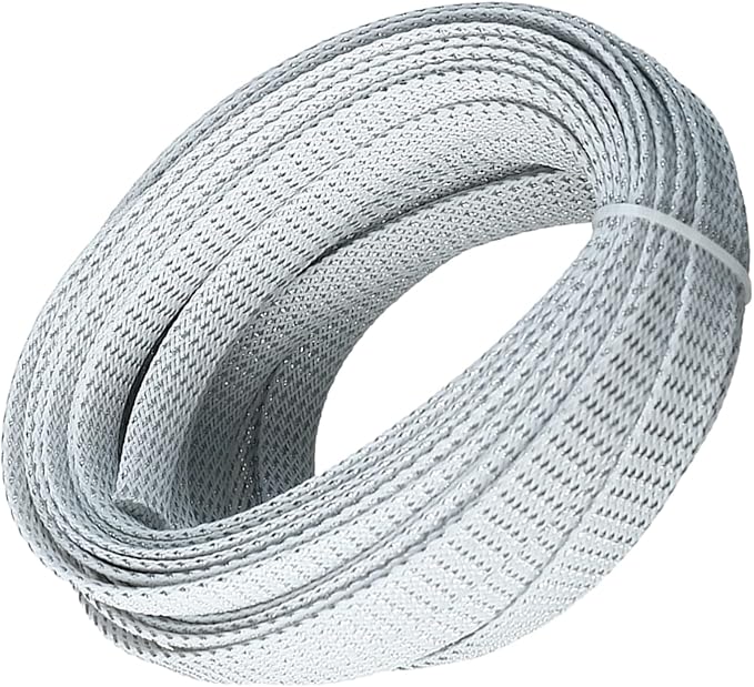 Aicosineg 32.8ft PET Flexible Braided Cable Sleeve 0.47inch Width Wire Loom Sleeving and Organizer Flexible Wire Mesh Sleeve for TV Audio PC Cords from Pets Chewing Silver