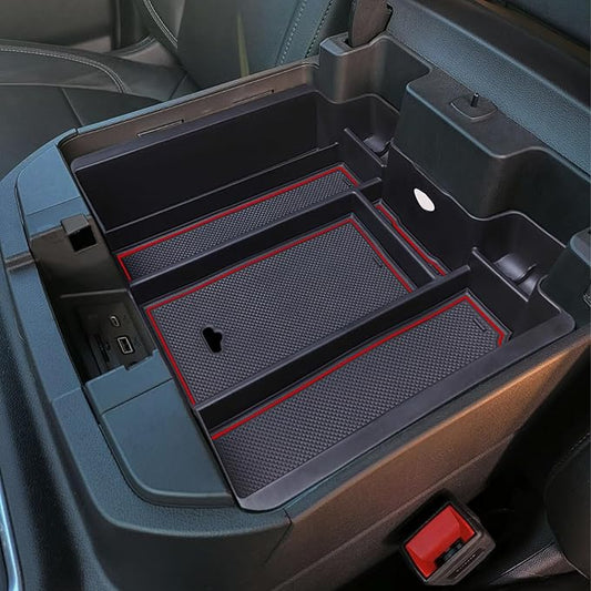 Zxiaochun Full Size Center Console Armrest Box Organizer Tray for 2019-2022 Chevy Silverado/GMC Sierra 1500 and 2020-2023 Silverado/Sierra 2500/3500 HD (Full Console w/Bucket Seats ONLY) Red Trim