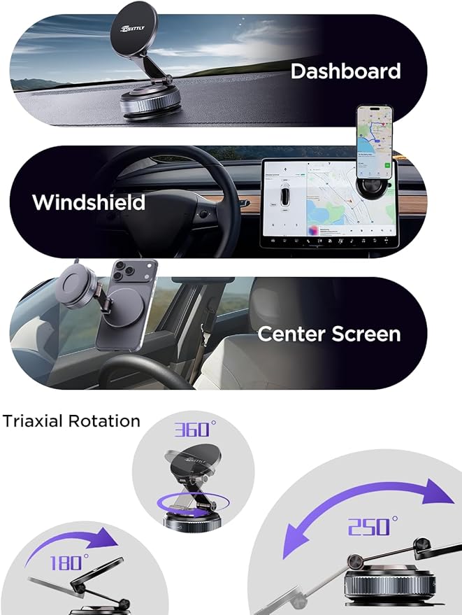 MSXTTLY Car Phone Holder Magnetic Phone Mount–360° Adjustable Suction Magnets for MagSafe, 2026 Upgrade Cell Phone Metal Carmount Travel Gifts, Compatible with iPhone 17 Pro Max 16 15 14 13 12 Plus