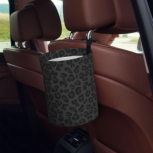 Car Trash Bag Leopard Print Black Hanging Back of Seat Car Portable Trash Bag Leopard Print Black Waterproof One-Handed Portable Strap Drawstring Garbage Bags 2 Pieces Car Coasters