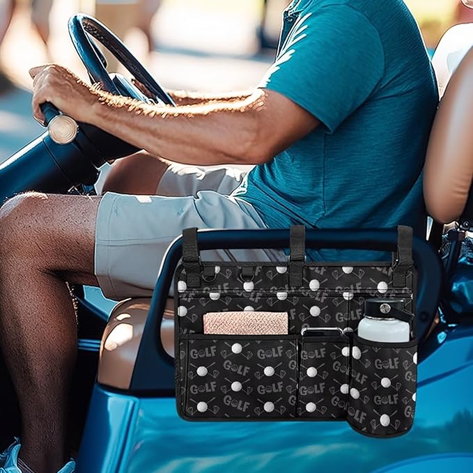 Golf Cart Storage Bag Non-Slip Golf Cart Rear Seat Organizer with 4 Pocket for Ezgo Yamaha Club Car and Other 2-Seat Golfs Carts