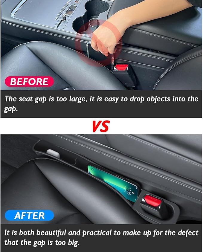 Car Gap Seat Filler Compatible with Tesla Model Y & Model 3 (MY/3) Car Side Seat Gap Filler Organizer 2PCS (Black)