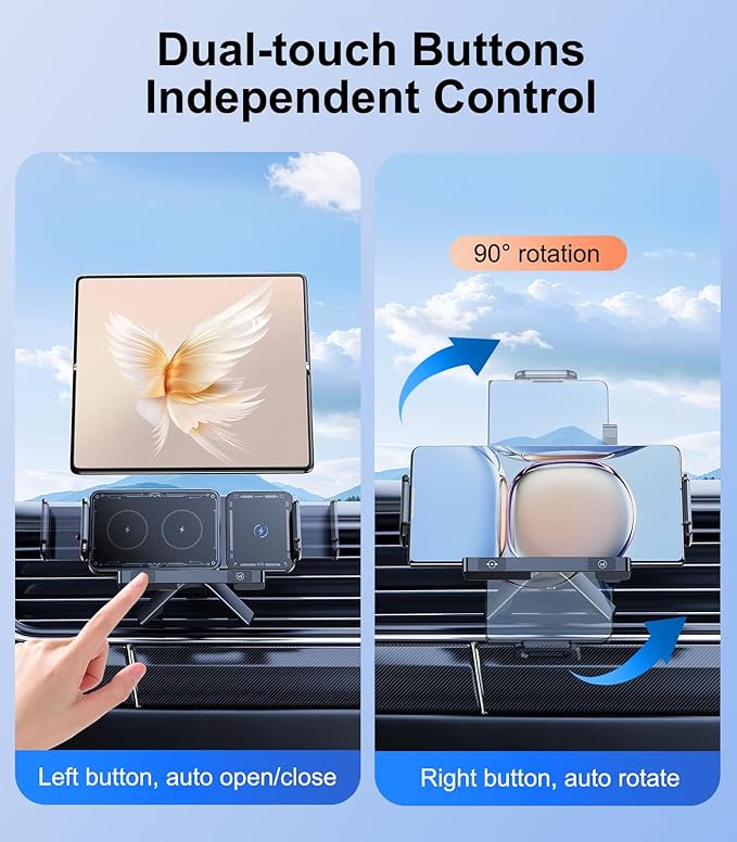 Wireless Car Charger Mount Holder for Samsung Galaxy Z Fold 7 6 5 4 3 2, Rotatable Air Vent Dual Coils Auto Clamping Fast Charging Phone Holder for iPhone 16 15, Samsung S25, Google Pixel 9 Pro