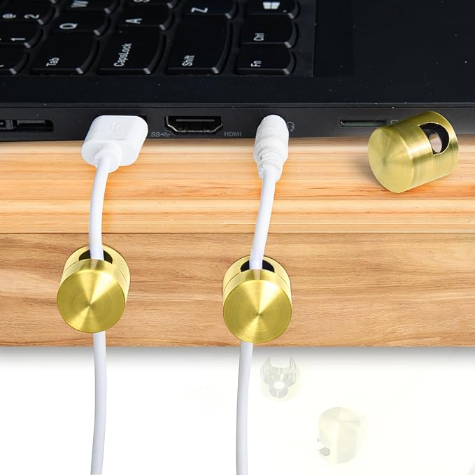 SmallCat 4 Sets Charger Holders for Cords, Gold Color Adjustable Cable Anchor Holders, Adhesive Metal Cord Clips, Cable Management Wire Organizers for Desk, Office, Nightstand