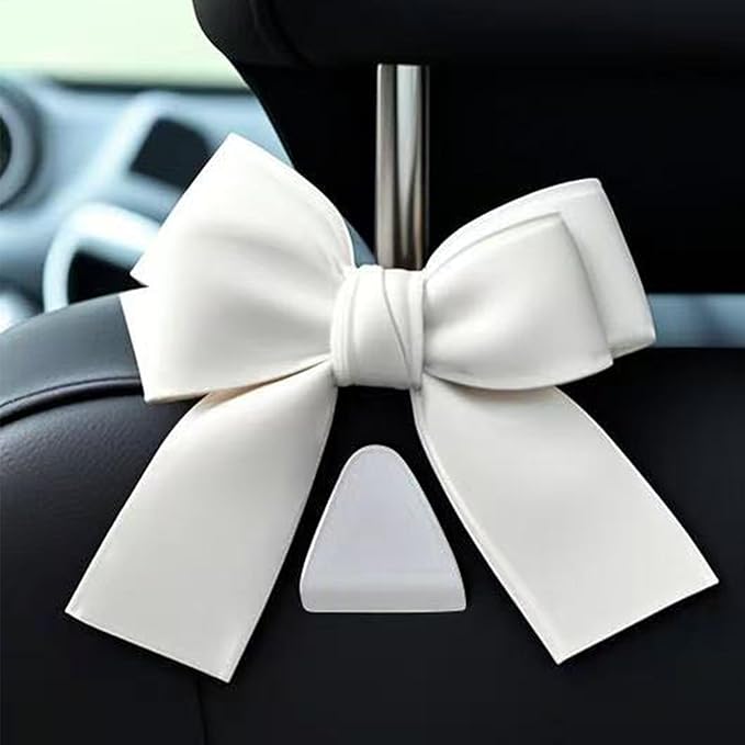 2-Pack Car Purse Hooks for Hanging Purses and Bags, Cute Bow car seat headrest Hooks for Hanging car Purse Hooks. (White)