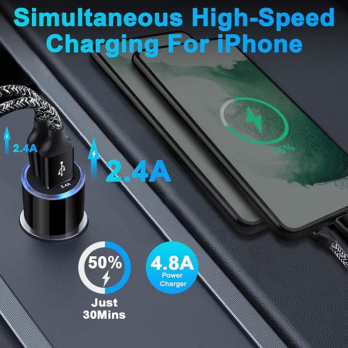 Car Charger Adapter, 5Pack 4.8A Dual Port Fast Charge Car Phone Charger USB Lighter Plug Cigarette Charger for iPhone 17 16e 16 15 14 13 12 11 Pro Max SE XR XS X 8 7 6,Samsung Galaxy S25 S24 S23 S22