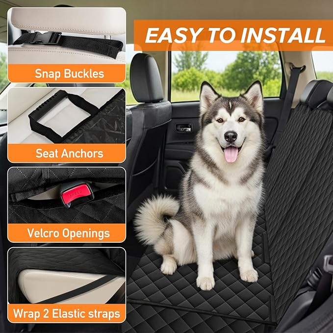 Dog Car Seat Cover for Back Seat - Waterproof, Non-Slip, Pet Bench Seat Covers, with 60/40 Split Bench Fit, Universal Size for Sedans, Trucks & SUVs, Machine Washable, Non-Stick Fur & Durable, S-Black