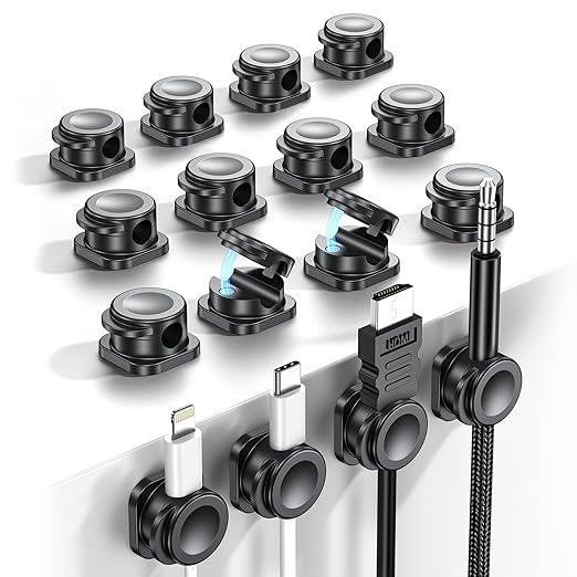 [16 Pcs] Cord Organizer, Magnetic Cable Clips Cable Management, Wire Organizers with Enhanced Adhesive, Desk Organizer Office Desk & Computer Accessories for Office Desk Nightstand Wall Car