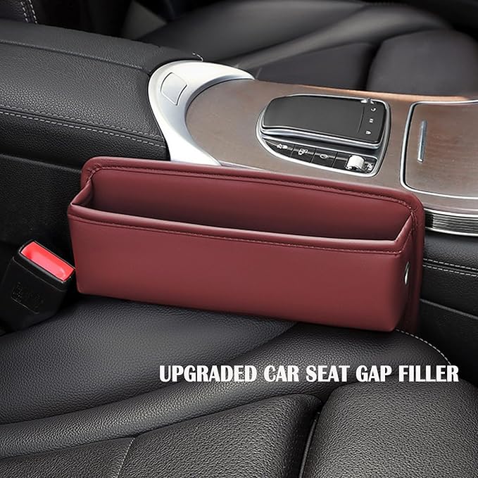 Universal Fit Car Gap Filler 2 pack, Premium Leather Seat Gap Filler Organizer, Car SUV Truck Essentials (Burgundy 2 PC)