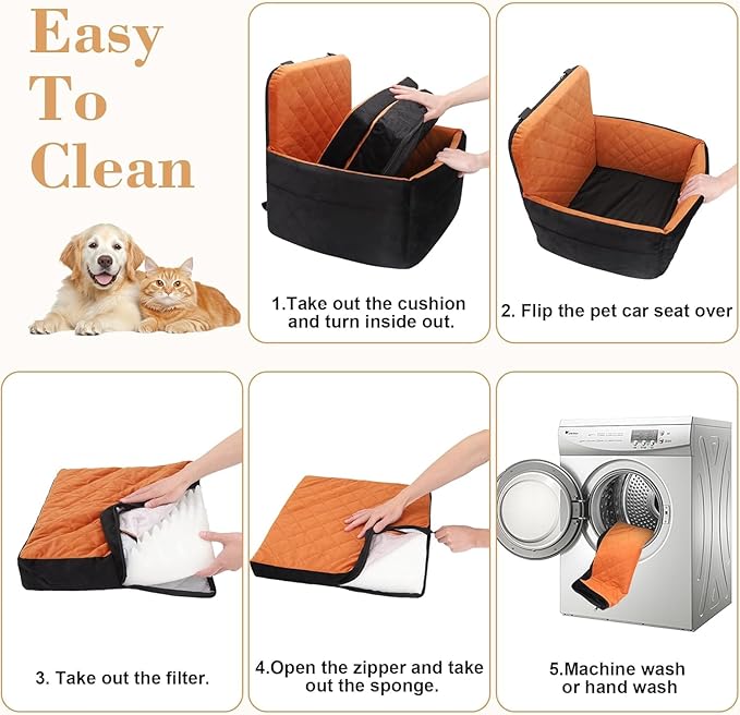 Dog Car Seat for Small/Medium Dogs,Pet Dog Booster Car Seat Puppy 15-35 lbs with Soft 4+2in Detachable Pads Detachable Elevated Cushion and Washable Cover Brown