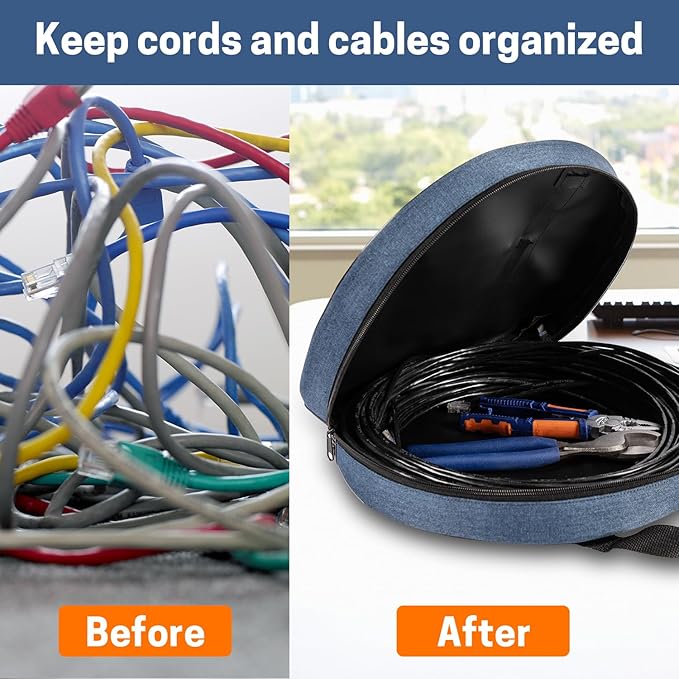 14 Inch Jumper Cable Bag, Tools Cable, Cable Storage Organizer With Exterior Pocket for EV Charging Cables for Electric Vehicles, Extension Cables
