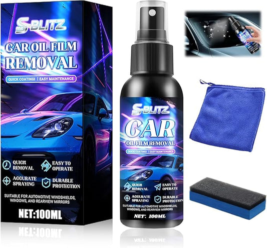 Car Oil Film Removal Spray, Clear Vision Glass Cleaner, 100ml Clear Vision Windshield Cleaner with Microfiber Cloths, Quick Coating for Automotive Windows and Rearview Mirrors
