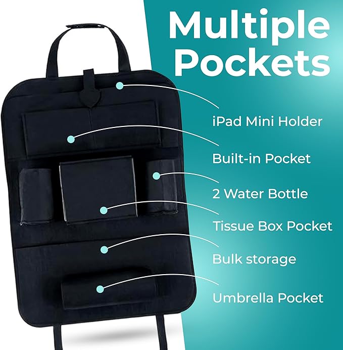 Backseat Car Organizer: Storage Solution with Tablet Holder for Kids, Travel Essentials & Road Trip Comfort”