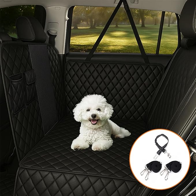 fidozen Dog Car Seat Cover for Back Seat with Visual Mesh Window - 100% Waterproof & Scratchproof 600D Oxford Dog Hammock for Car, Truck, SUV - Non-Slip Pet Seat Cover with Side Flaps, Universal Fit