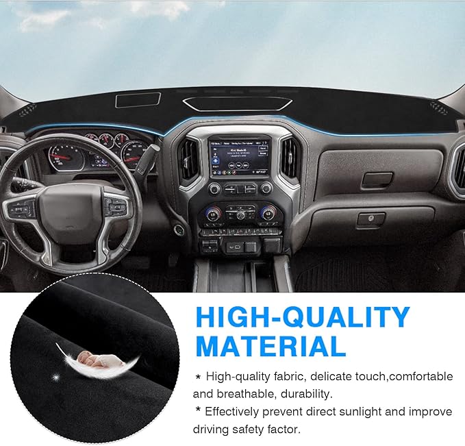 Autorder Dashboard Cover Mat for 2019-2025 Chevy Silverado 1500 2500HD 3500HD/GMC Sierra Accessories Dash Cover Flannel Dash Mat Sunshade Protector(Just Fit the Models Without Forward Collision Alert)