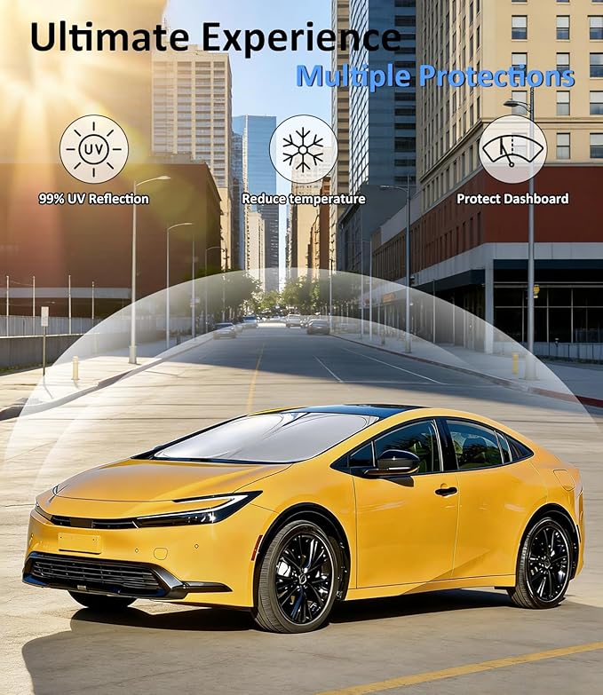 Windshield Sun Shade for Toyota Prius 2026 2025 2024 2023 - Car Window Sun Visor & Heat Shield Accessories | 240T Blocks Sun Rays Heat Sunshade