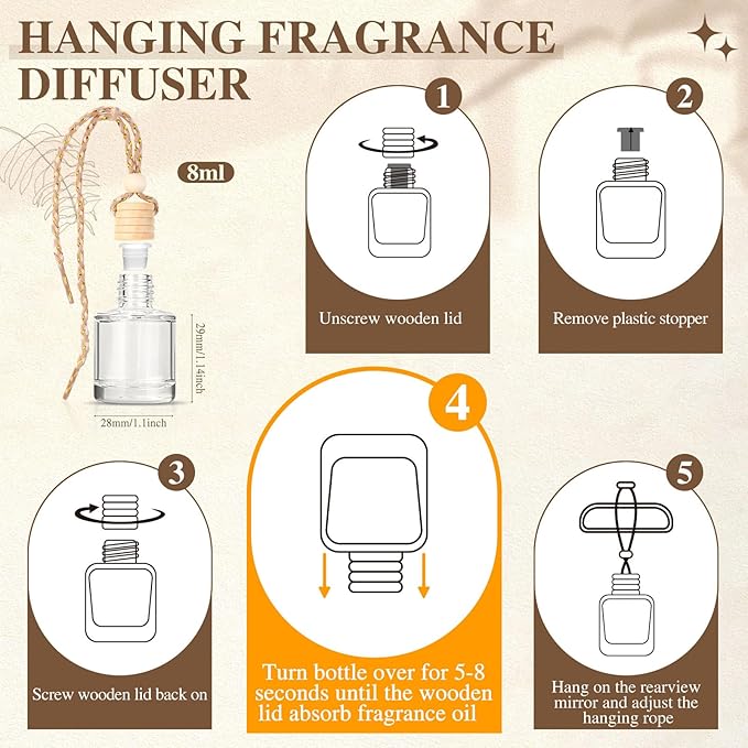 AROIC 4 Pack Car Air Freshener, Wooden Lid Essential Oil Car Diffuser, Natural Long Lasting Scent for Auto Interior, Mothers Day Gifts for Mom/Women (Mahogany/Lavender/Ocean/Vanilla Cream)