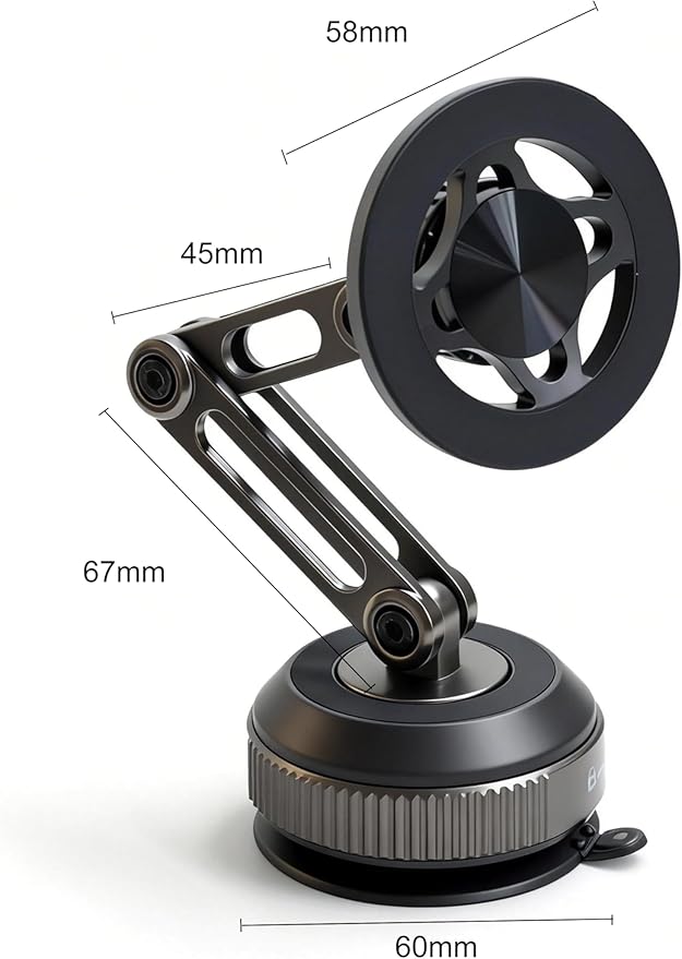 Zinc Alloy Car Phone Mount for Magsafe with N52 Magnet & Vacuum Suction, 360° Rotatable Magnetic Phone Holder for iPhone 17-12, Foldable Phone Stand for Car Windshield, Dashboard and Desk