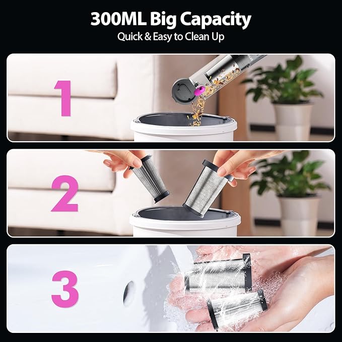 Handheld Vacuum Cordless 25000Pa Car Vacuum 3-in-1 Handheld Vacuum, Includes Smart Display and Charging Base Hand Vac Cordless Rechargeable One-Touch Empty for Home/Pet/Car (Purple)