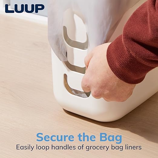 STORi Luup Bathroom Wastebasket 2pk, Secure Grocery Bags, Plastic Garbage Container for Vanity, Laundry Room, Kitchen, Office, 2.5 Gallon, White, Made in USA