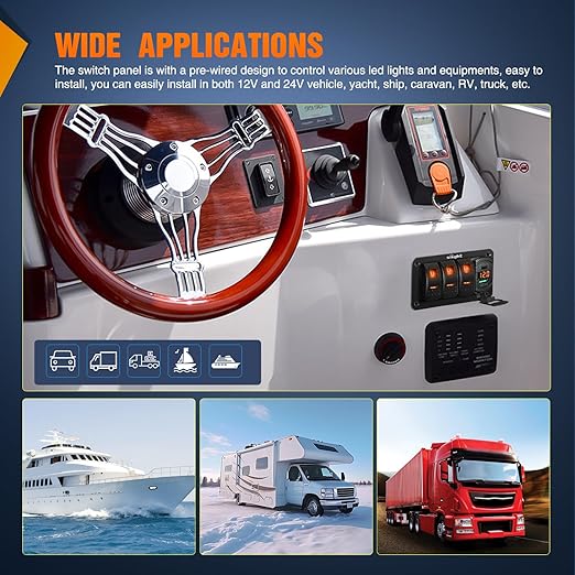 Nilight 3 Gang Rocker Switch Panel with PD Type C and USB Charger Voltmeter 12V SPST ON Off Toggle Switches with Orange Backlit Waterproof Aluminum for Boats Cars RVs Trucks