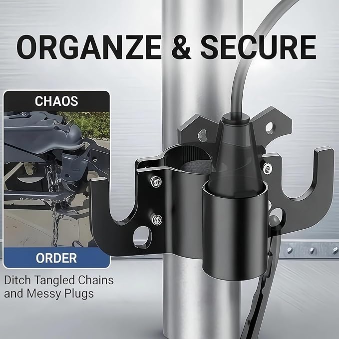Aluminum Rv Towing Chain Organizer & 7-Way Plug Holder, Heavy Duty Anti-Rust Trailer Chain and Plug Holder for Tongue Jack, Cable Wire Harness Holder for Rv Camper Towing (2pc)