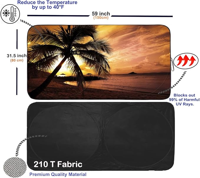 Gven Windshield Sun Shade for Car Front Window Cover Sunshades Visor Automotive Sun Shield for Compact Sedan, SUV, Midsize Sedan, Small Pickup Blocks UV Rays Keep Your Vehicle Cool (Yellow Sunset, S)