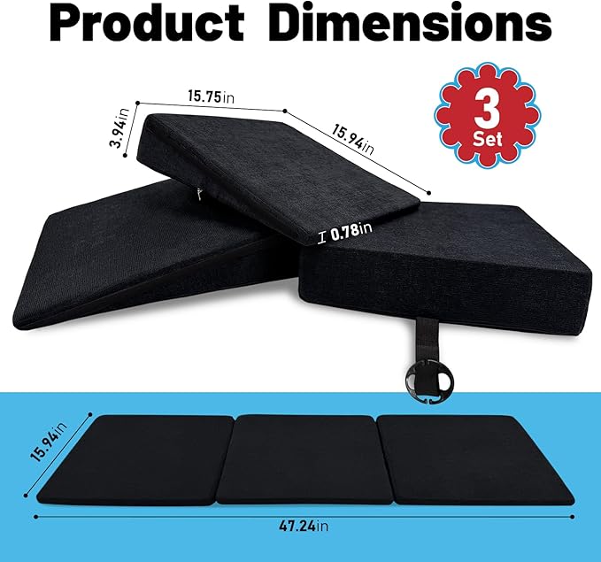 JZHLLA Car Seat Wedge Cushion 3Pcs, Comfortable Car Back Seat Gap Filler to Level Car Backseat, Automotive Foam Wedge Pad for Travel Truck Camping Office & Napping, Black