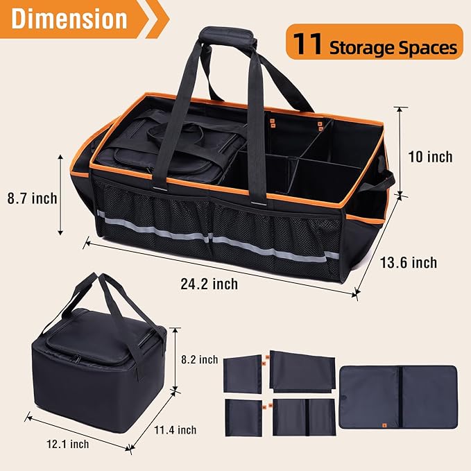 Car Front Trunk Organizer with Cooler Bag Compatible with Tesla Model Y Model 3 2020-2026, Foldable Grocery Frunk Storage Bag Collapsible for Car SUV with Multi Compartment，Black