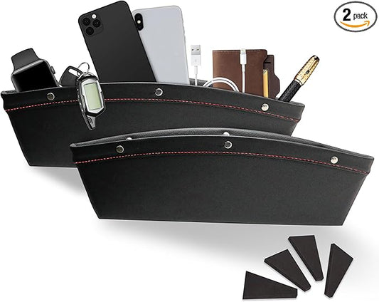 EcoNour 2 in 1 Car Seat Gap Organizer | Front Car Seat Crevice Storage Box | Car Seat Gap Filler Helps to Reduce Distracted Driving & Holds Phones, Glasses, Keys (Red) | Adjustable Storage Pockets