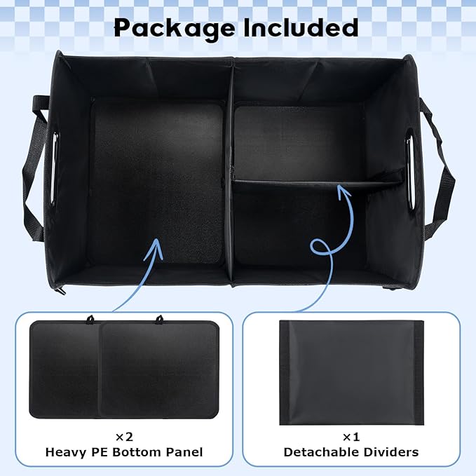 Car Trunk Organizer, 72L Large Capacity Waterproof Auto Storage with Non-Slip Bottom Strips, Collapsible Cargo Organizer for Suv, Truck, Sedan, Portable Car Accessories for Women Men
