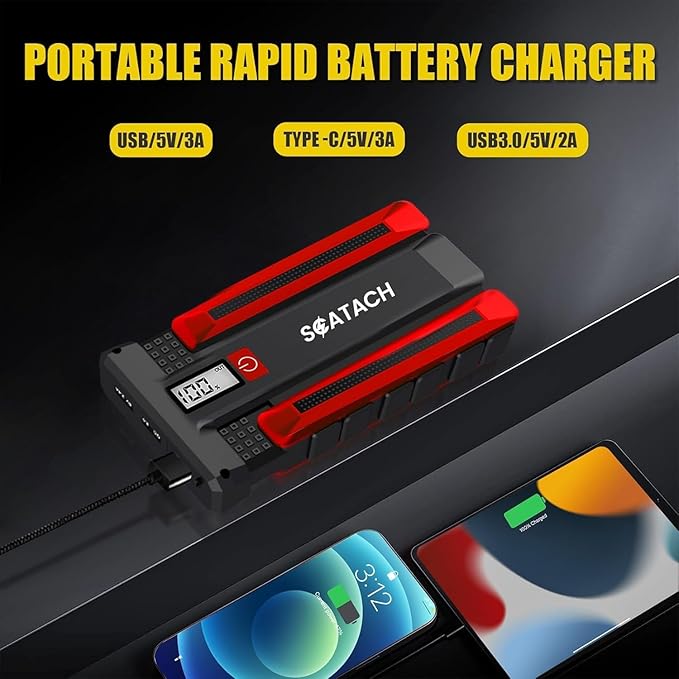 Scatach 4000A Car Battery Jump Starter, 12V Jump Starter Battery Pack (up to 10.0L Gasoline and 8.0L Diesel Engine), Portable Jump Box with Jumper Cable, LED Display, LED Light