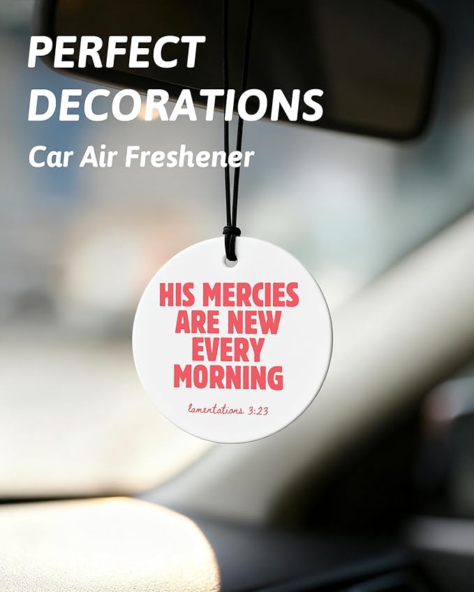 Pink Christian Round Car Air Freshener 4 Pcs, Girly Pink Bow Floral Religious Hanging Air Freshener for Cars Closet Drawer Books, Cute Preppy Christian Car Accessories Mirror Decor for Women