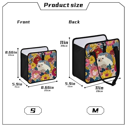 Car Trash Can Organizer Bin with Adjustable Strap for Back Front Seat Console Waterproof Leakproof Collapsible Portable 11 Inch Garden Flowers Hedgehogs Colorful