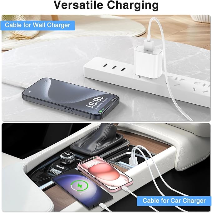 Car Carplay Cable for iPhone 17 16 15 Charger Cord,3/3/6/6FT USB A to USB C Cable for iPhone 17 Pro Max/16 Pro/15 Plus Charger,USB C Car Charger for Apple 17 Air/16 Pro Max/16e/15/iPad Pro-PBPG