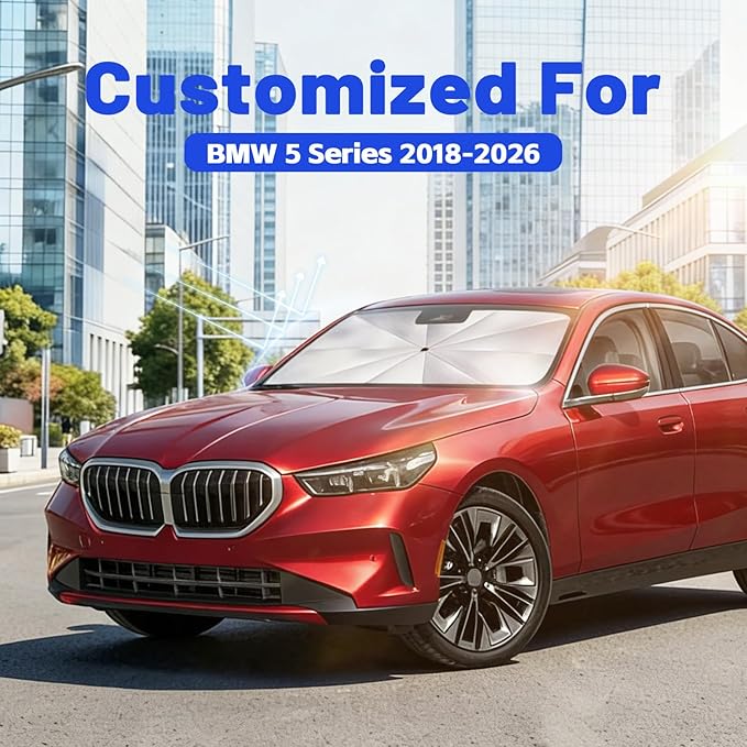 Car Windshield Sun Shade for BMW 5 Series 2018-2026 –[Reflective Coated Fabric] Sunshade Umbrella for Front Window, Car Shades Sun Visor Keep Car Cool and Protects Interior, 1:1 Exact Fit