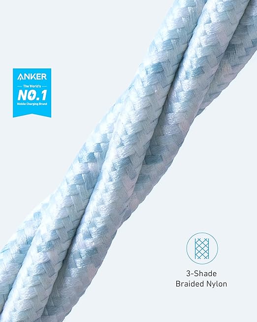 Anker USB A to Lightning Cable(6FT, 1Pack), MFi Certified Nylon USB to Lightning Cord for iPhone 14/13/12/11 Pro/11/XS MAX/XR/8/7/6s Plus Cable(Blue)