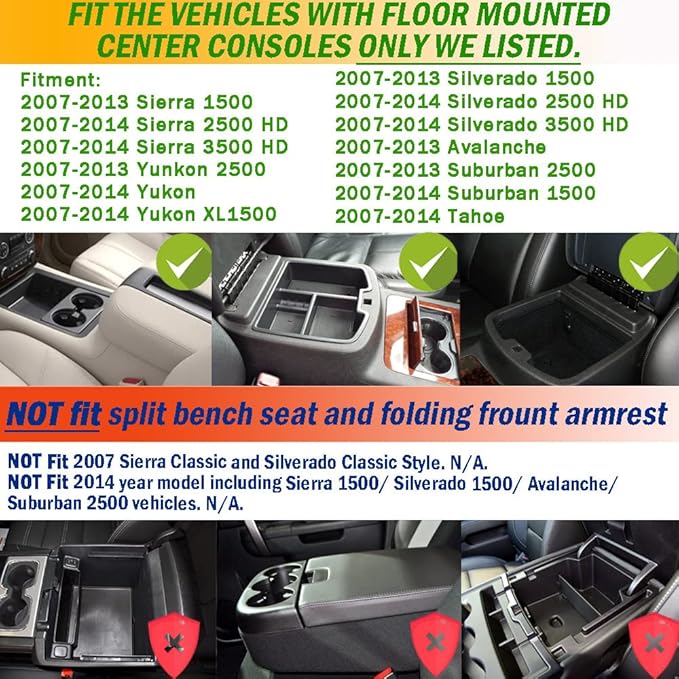 TACORBO Center Console Organizer Tray for 07-2014 GMC Sierra 2500 3500 Yukon XL Silverado 2500 3500 Suburban 1500 Tahoe / 07-13 GMC Sierra 1500 Chevy Silverado Suburban 2500 Avalanche Accessory - Red